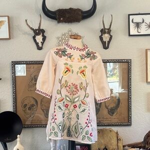 Embroidered Cream Floral Mini Dress